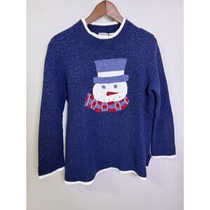 C.J. Banks Snowman Sweater Blue White Trim Hand Embroidered Women’s XL